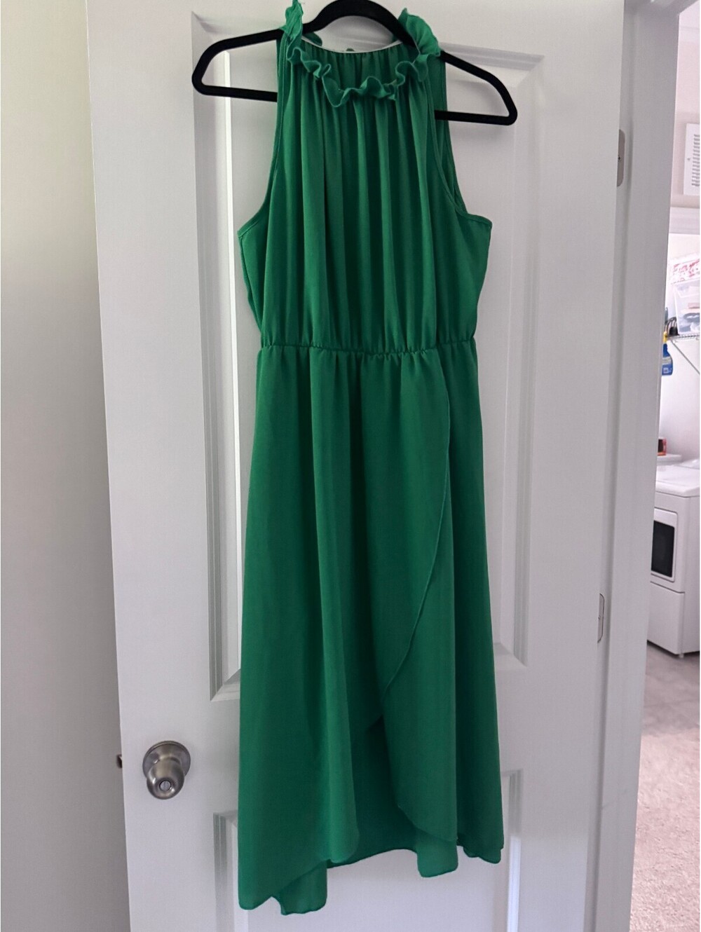 Shein Green sleeveless ruffle neckline dress